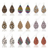 somehour colorful leopard print water drop wooden earrings animal skin fashion geometric pendant dangle jewelry for women gifts