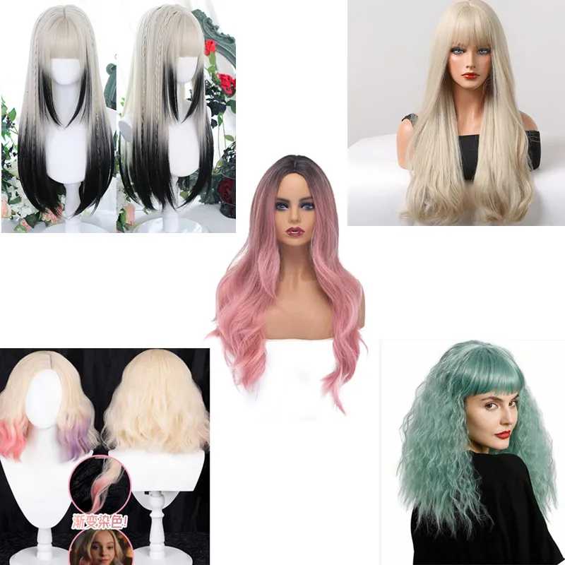 

NEW Long Curly Hair Pink Wigs For Women Wavy Wig Middle Part Cosplay Wig Synthetic Heat Resistant Wig Natural Hair Looking