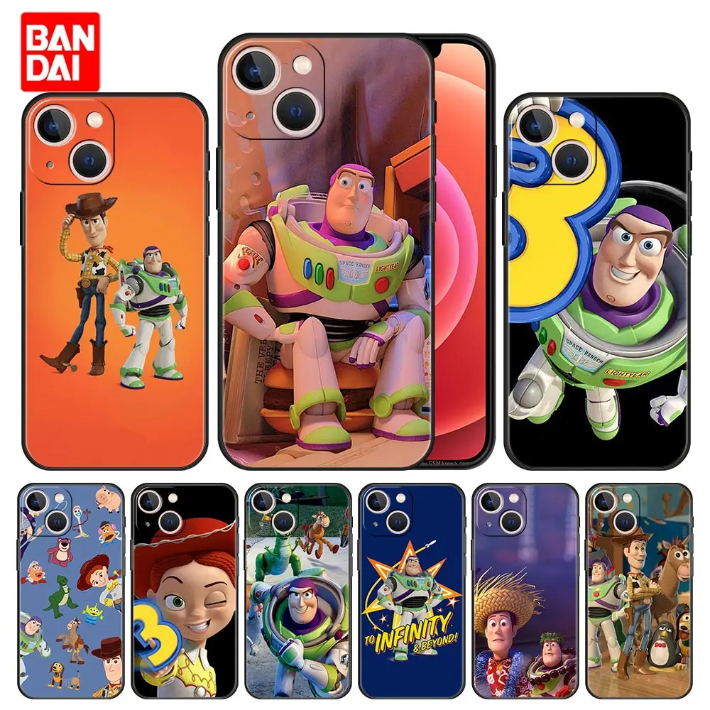 

Cartoon Toy Story Case for iPhone 13 12 11 Pro Max SE 2020 11pro 12pro 13pro Mini Casing Black Cover Fashion Silicone Casing