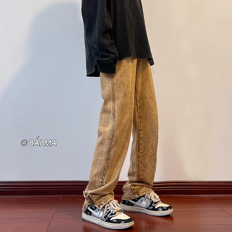 3 Colors Baggy Jeans Men Fashion Retro Casual Straight Jeans Men Streetwear Hip Hop Loose Denim Pants Mens Trousers S-2XL