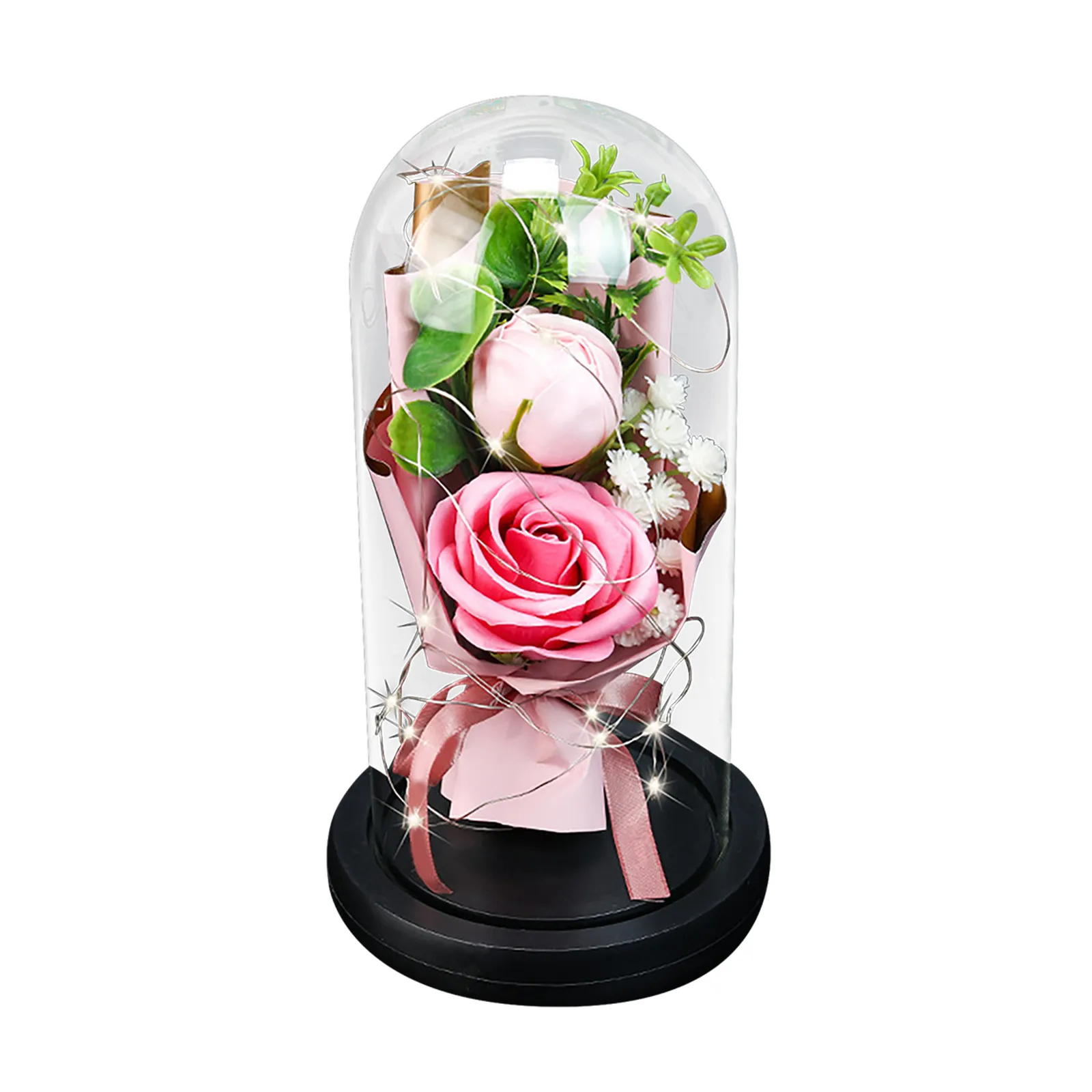 

Day LED Imitation Ornament Model Decoration Soap Light Rose Valentine's Glass Cover Bouquet Two Gift Home Decor