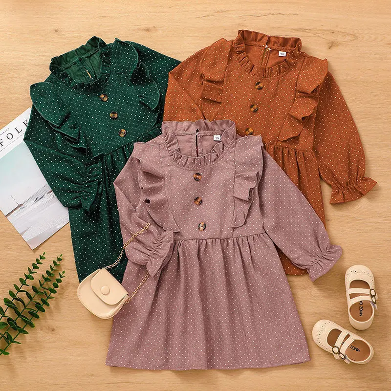 

Girls Lace Collar Long Sleeve Dress Children's Pure Color Children's Casual Dress Autumn/winter Style Flower Girl Dresses