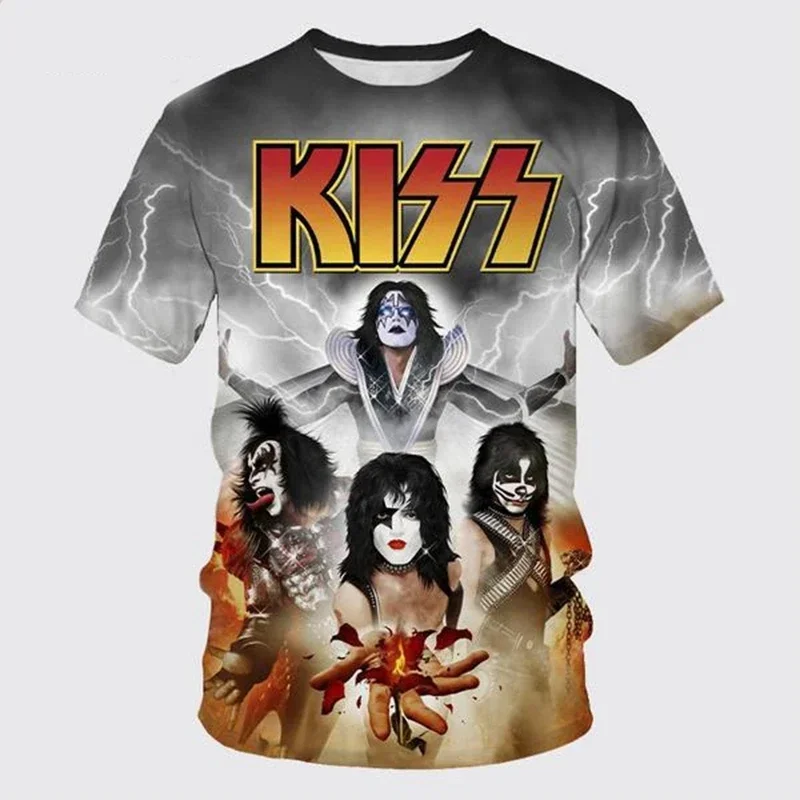 Модная футболка Kiss Gene Simmons 3D Футболка Harajuku Хип-хоп Забавный повседневный топ Rock Band