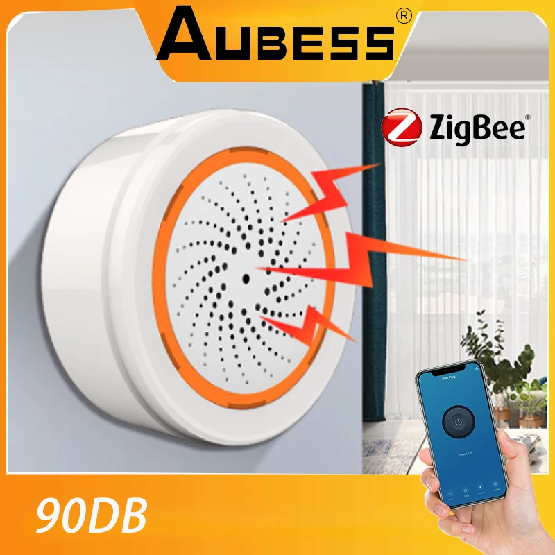 

Сигнализация Tuya ZigBee, звуковая сирена 2 в 1, 90 дБ, с дистанционным управлением через приложение SmartLife