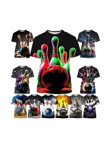 Новая повседневная футболка с 3D принтом для боулинга для мужчин и женщин, спортивная быстросохнущая футболка с мячом, крутой топ с короткими рукавами