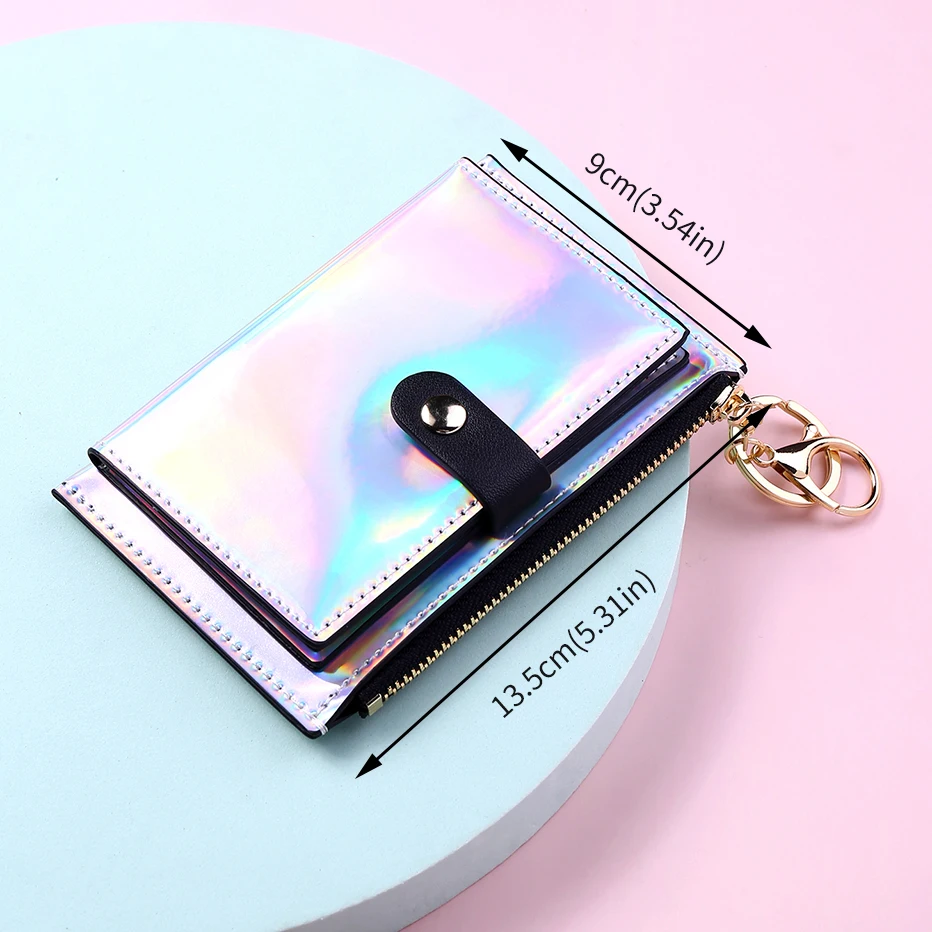 2023 New Fashion Transparent Wallet Women Short PVC Clear Korean Holographic Card Holder Female Cute Purse Coin Bags