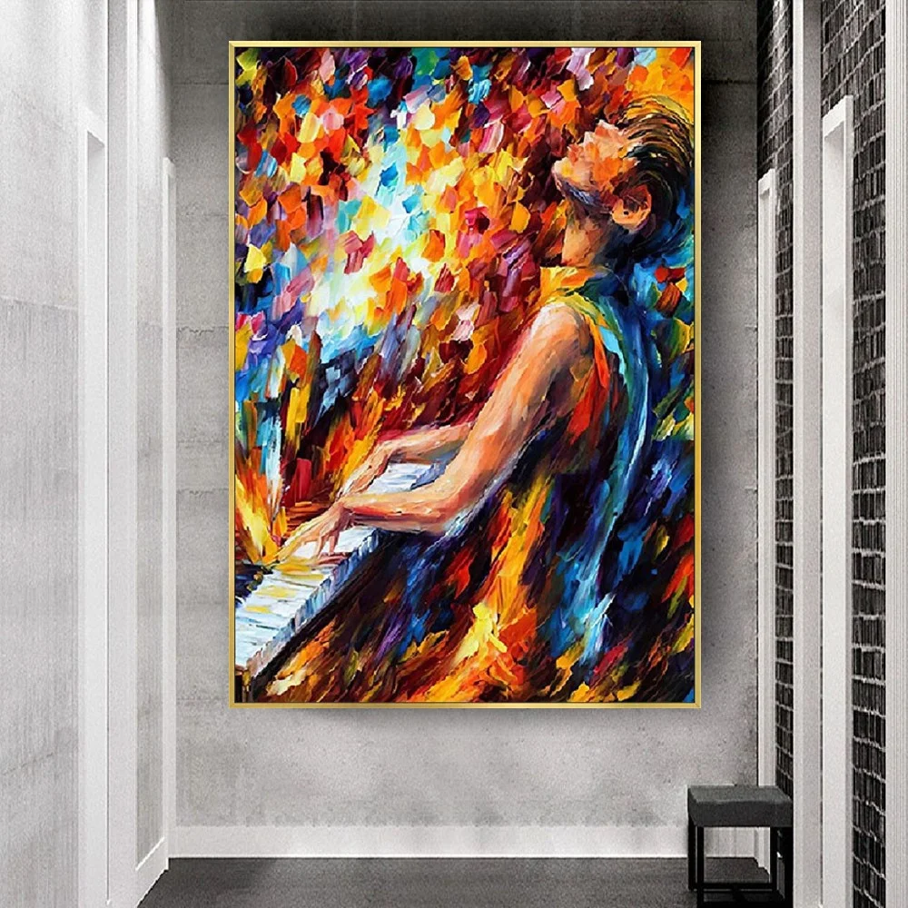 

Hand Painted Electronic Pianist Modern Playing Art Oil Paintings Jazz Music Room Canvas Art For Living Room Wall Decor