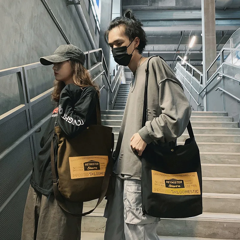 

Canvas Bag Custom Logo Custom Shoulder Bag Women's Korean-Style Student Fashion Messenger Bag Men's Casual Creative Style Backpa
