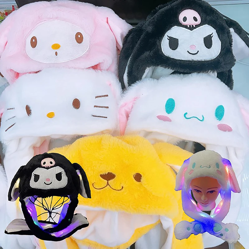Sanrioed светодиодный светильник Kuromi Cinnamoroll Kitty светящаяся плюшевая шапка с ушами