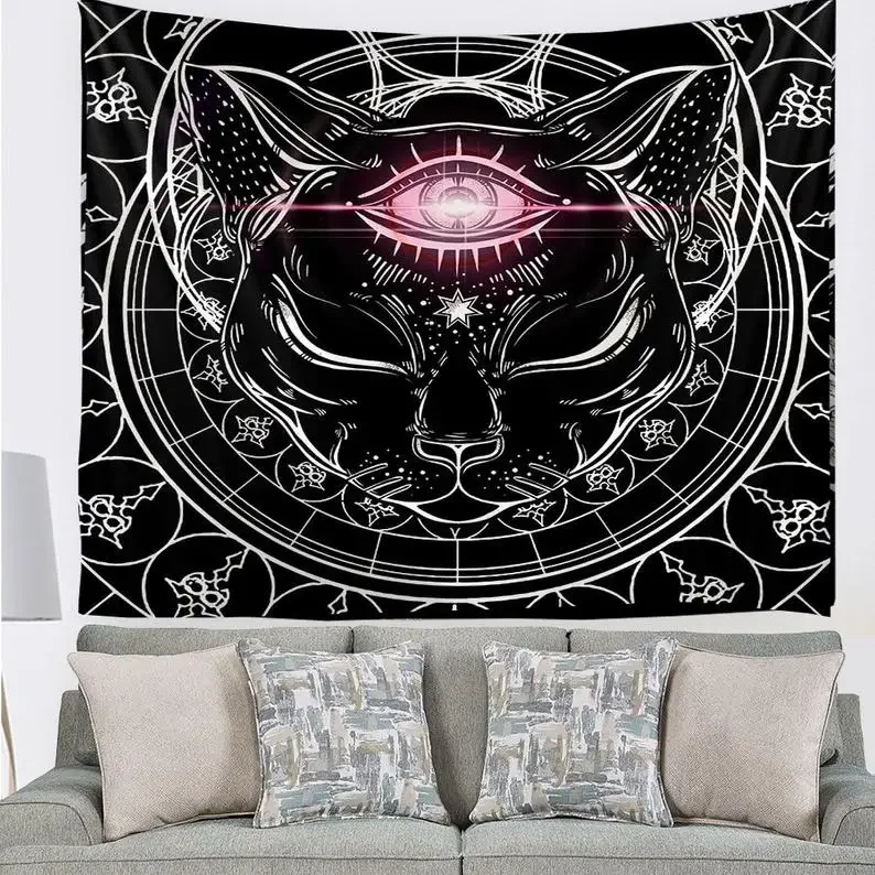 Черная Кошка Гобелен розовый глаз ведьмахство оккультная стена Hangng