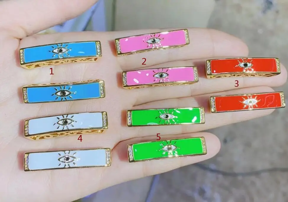 

2pcs/lot Colorful Crystal Eyes tube pendant Enamel Charms DIY Bracelet For Jewelry Making bracelet necklace Accessories d4gf