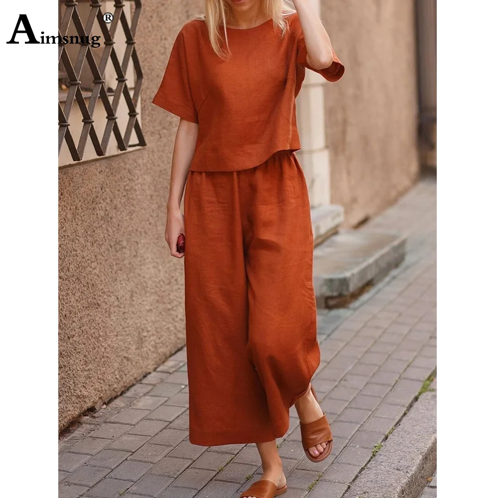 

Women Casual Tracksuits Set 2023 Short Sleeve Cotton Linen Blouse and Wide Leg Pants Suit Large Big 5xl Female Two Piece Sets