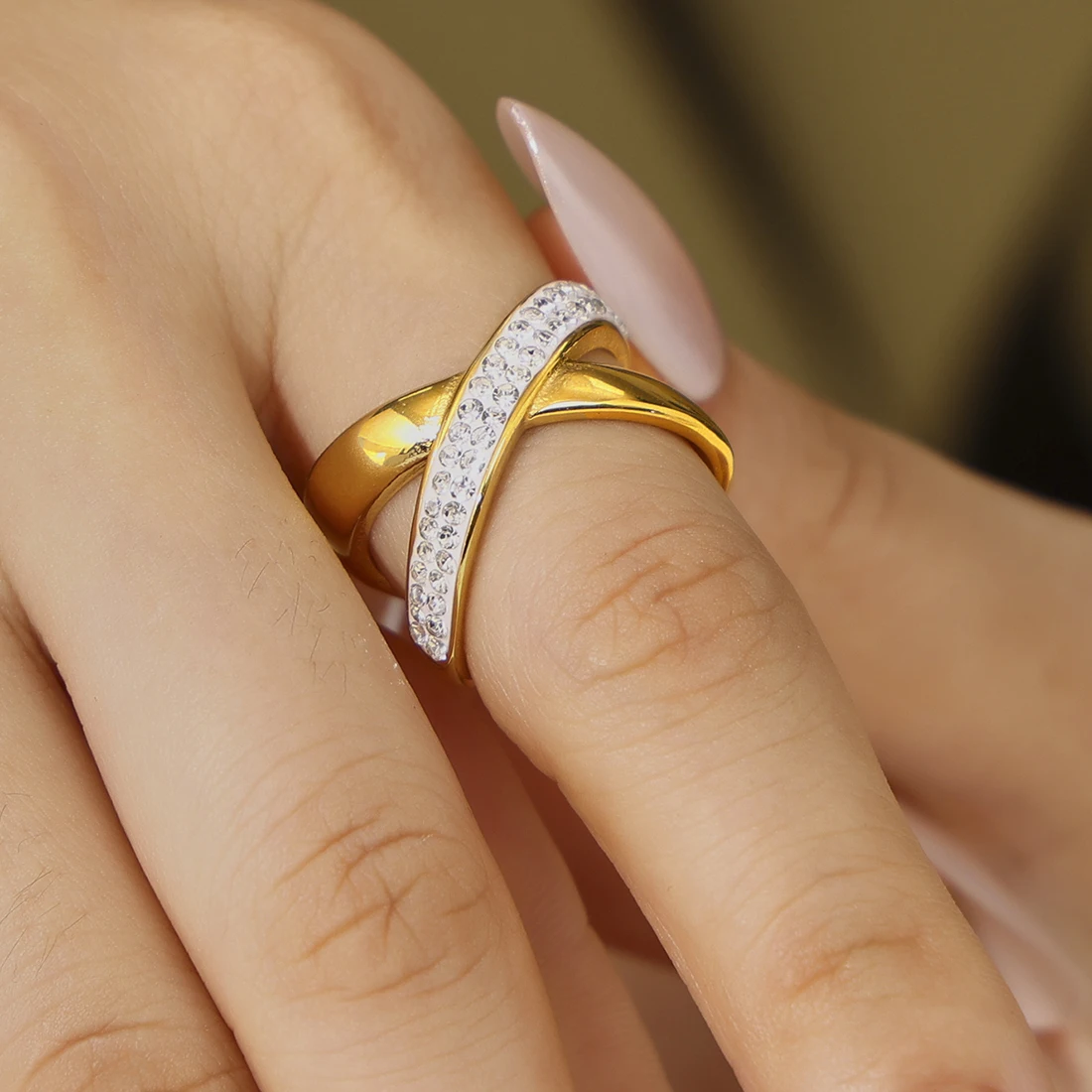 Роскошные кольца с крестом из нержавеющей стали для женщин инкрустированные CZ