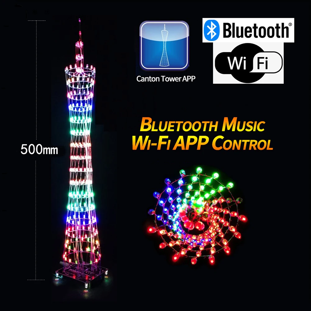 

APP Version Bluetooth WiFi Control colorful LED lamp Canton Tower Guangzhou tower light cube music spectrum DIY Parts Kit Remote
