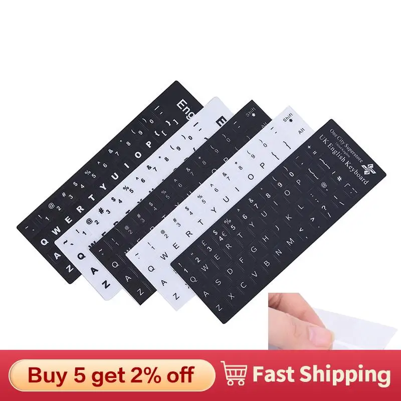 English Keyboard Replacement Stickers Skin White On Black Suitable For Any Pc Keyboard Or Laptop