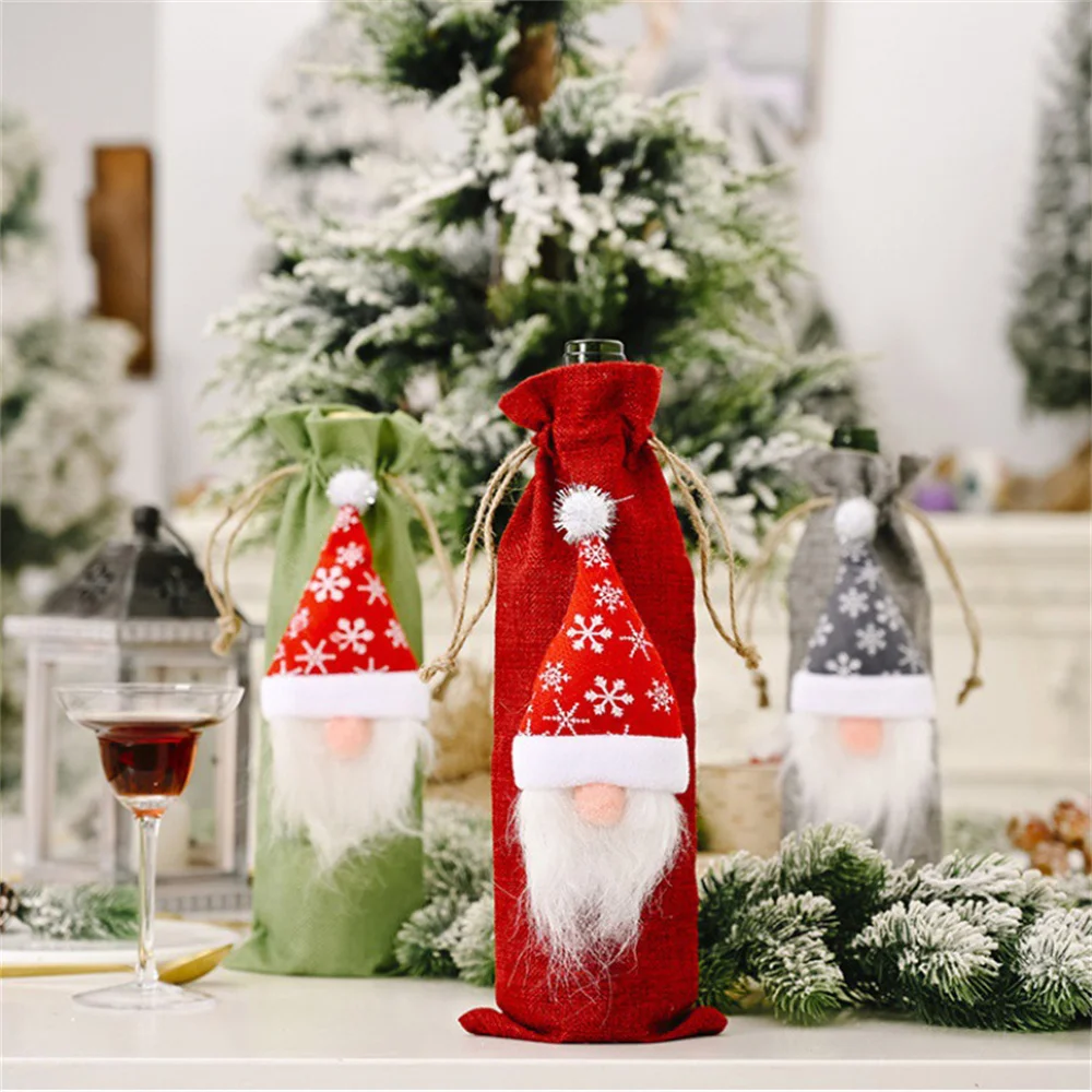 

Christmas Wine Bottle Covers Bag Holiday Santa Claus Champagne Bottle Cover Red Merry Christmas Table Home Decoration