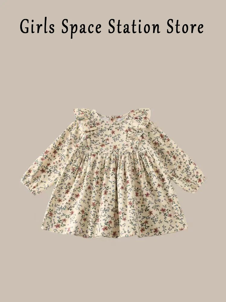 Милое летнее детское платье с длинными рукавами и цветочным принтом