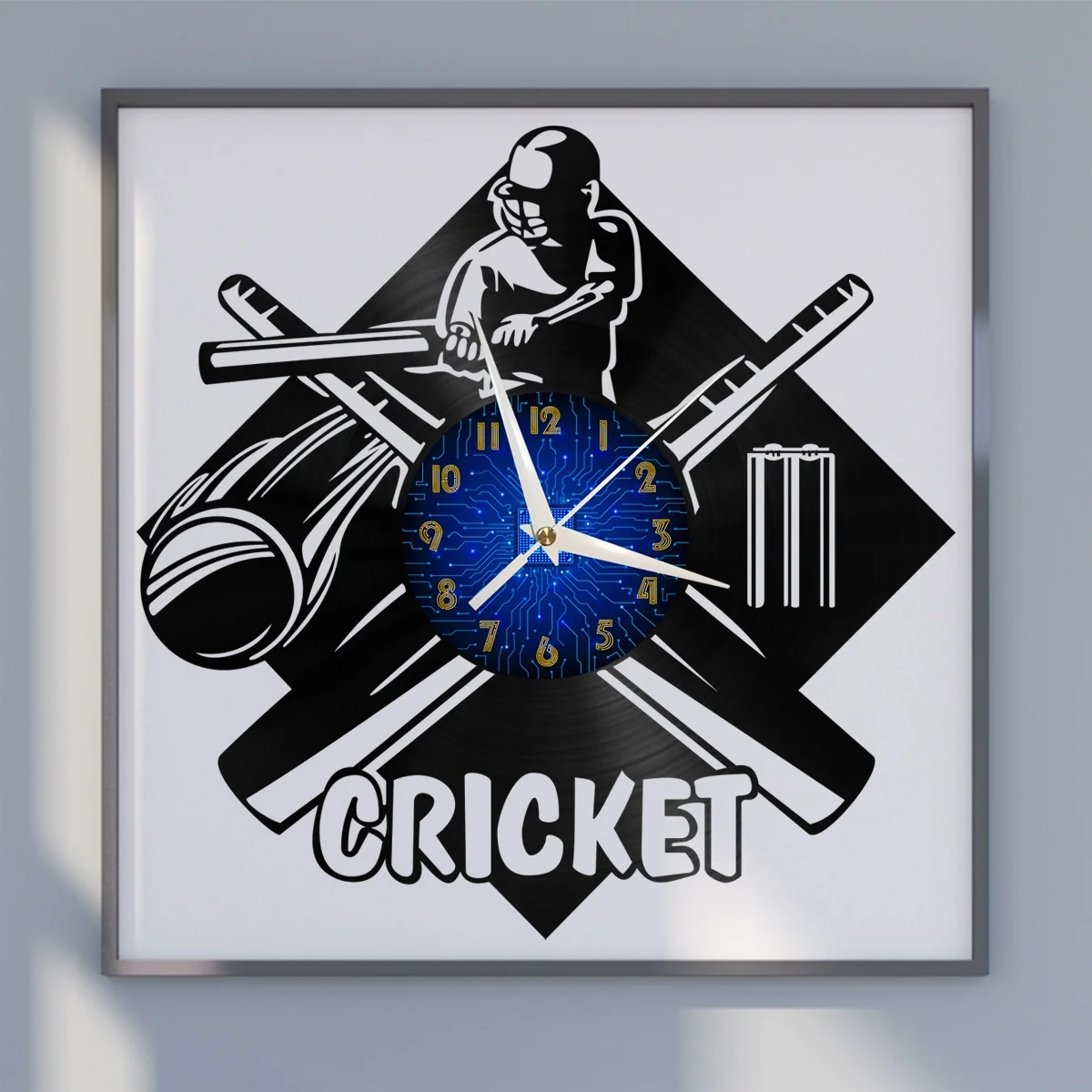 

Cricket Sports Vinyl Wall Clock, Vinyl Record Clock Wall Art Silent & Non-ticking