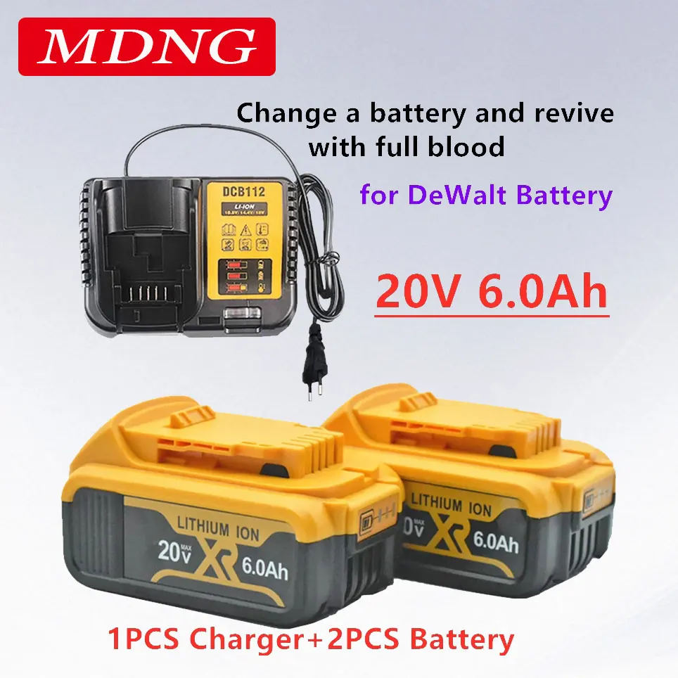 

New 18V 6.0Ah MAX XR 18650 Battery Power Tool Replacement for DeWalt DCB184 DCB181 DCB182 DCB200 20V 6A 18v Battery Charger