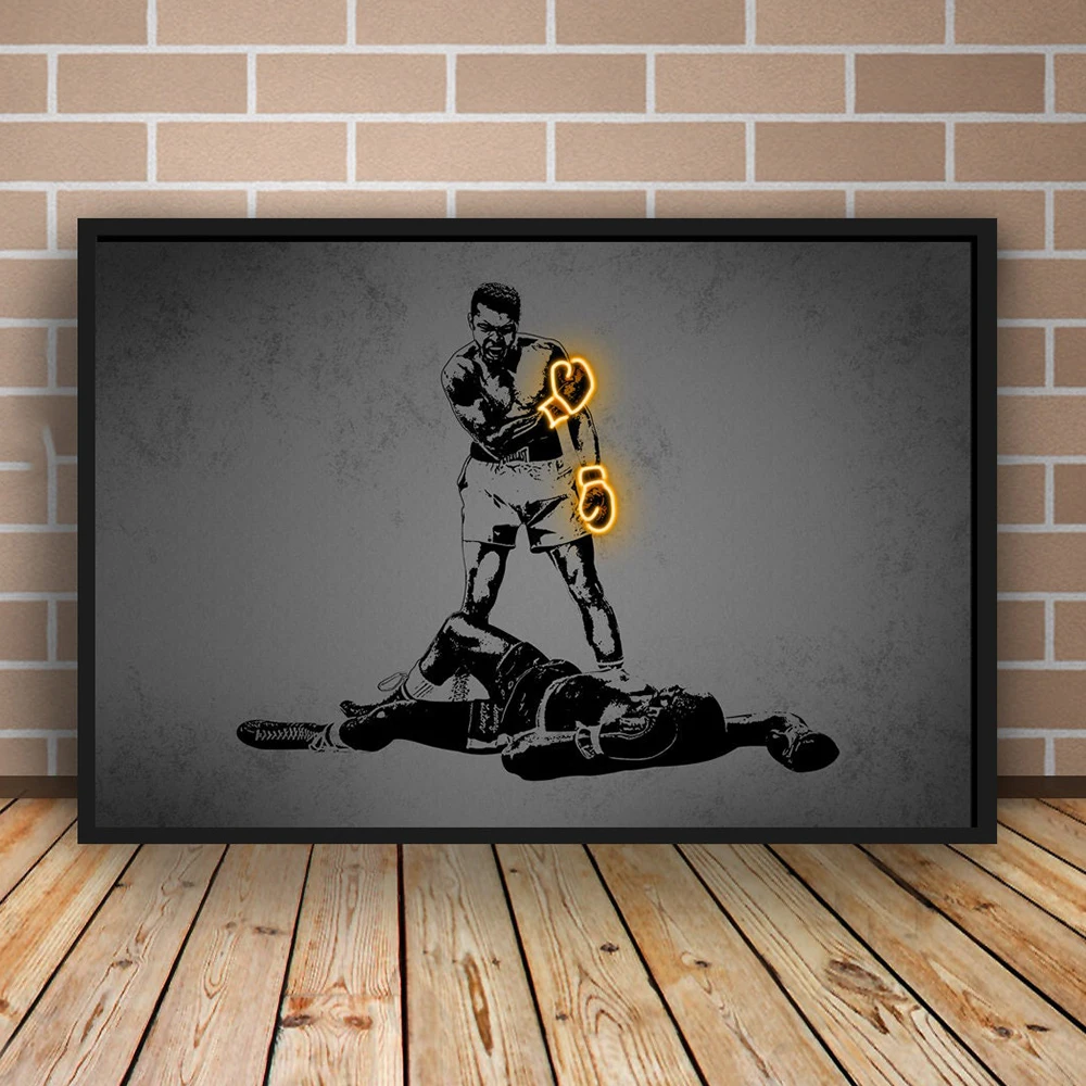 Известный боксерский плеер Ali портрет холст живопись неоновый эффект настенный