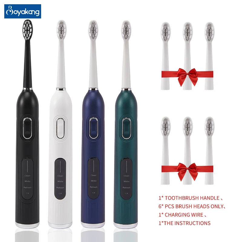 

Boyakang Sonic Electric Toothbrush Rechargeable 2-Minute Timing IPX7 Waterproof Dupont Bristles USB Charger 6 Replceable Heads