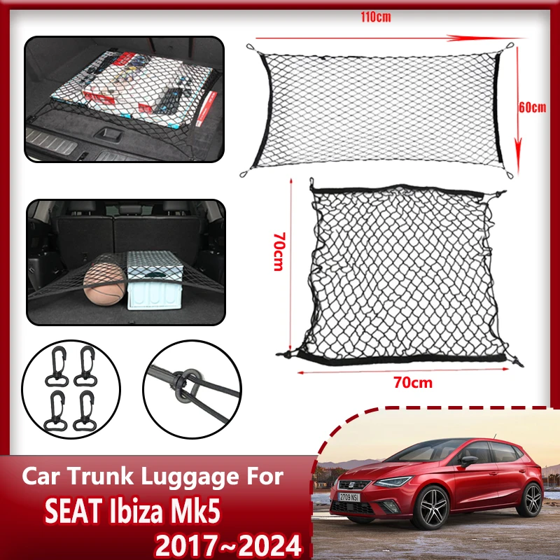 

Car Trunk Net For SEAT Ibiza Mk5 2017~2024 Car Trunk Net Nylon Mesh Trunk Organizer Elastic Luggag Storage Bag Auto Accessories