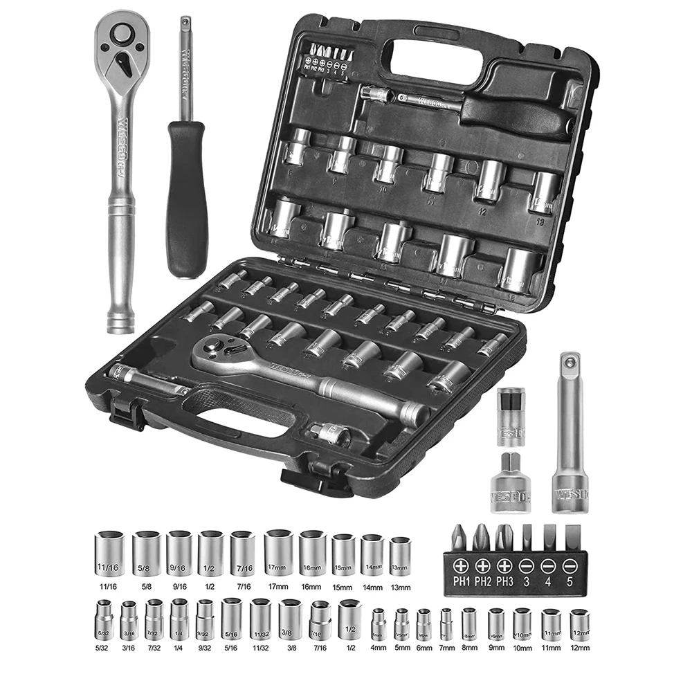 

New low price 40 Pcs Set Socket Set Socket Wrench Set Quick Release Ratchet Metric Spinner Handle Set Wall Plate