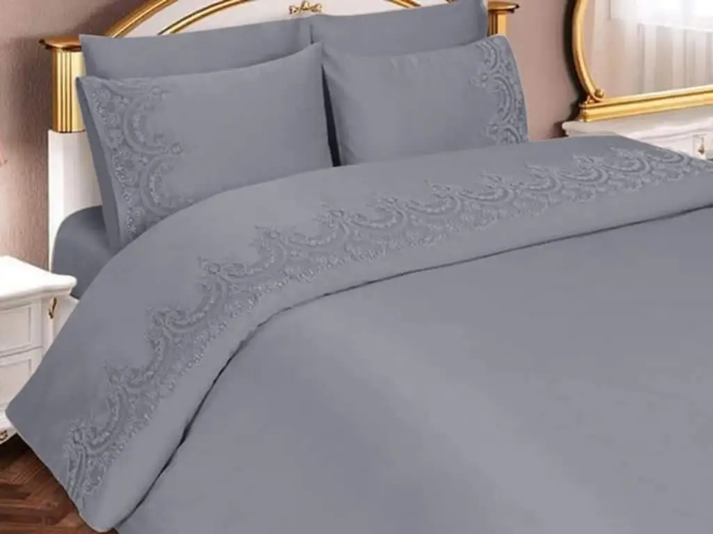 

French laced Sultans duvet cover set gray