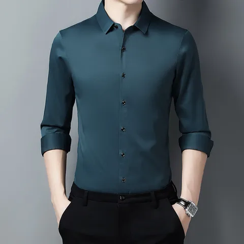 Мужская рубашка с отложным воротником BROWON, осенняя Однотонная рубашка с длинным рукавом, с защитой от морщин, для делового костюма