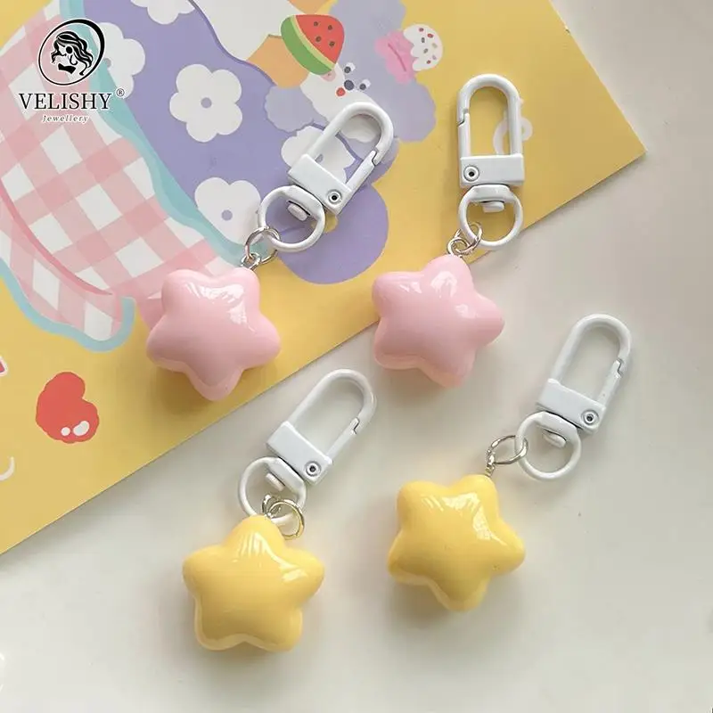 

1 PCS Cute Yellow Pink Stars Keychain Pendant Keyring for Girls Backpack Charm Headphone Case Accessorie Creative Gifts