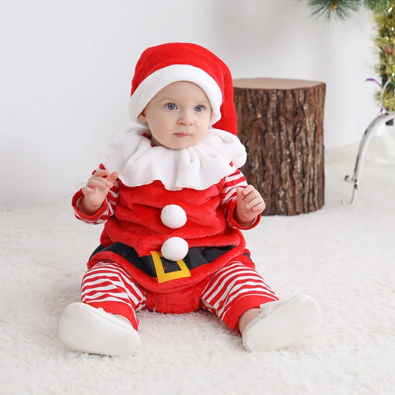 Baby Boys Christmas Children's Clothes Santa Claus with hat Jacket Rompers 3PCS Suit Gentleman Outfits Suits Clothing