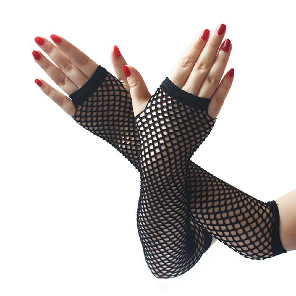 

Women Sexy Lace Gloves Ladies Long Fishnet Mittens Hollow Out Holes Punk Goth Ladies Disco Dance Costume Fingerless Mesh Gloves
