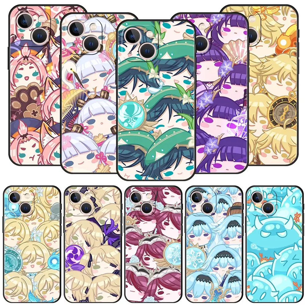 

Genshin ударопрочный милый слайм мультяшный Роскошный чехол для телефона iPhone 11 12 13 Pro Max Mini X XR XS 7 8 Plus SE 2020 мягкий черный Чехол