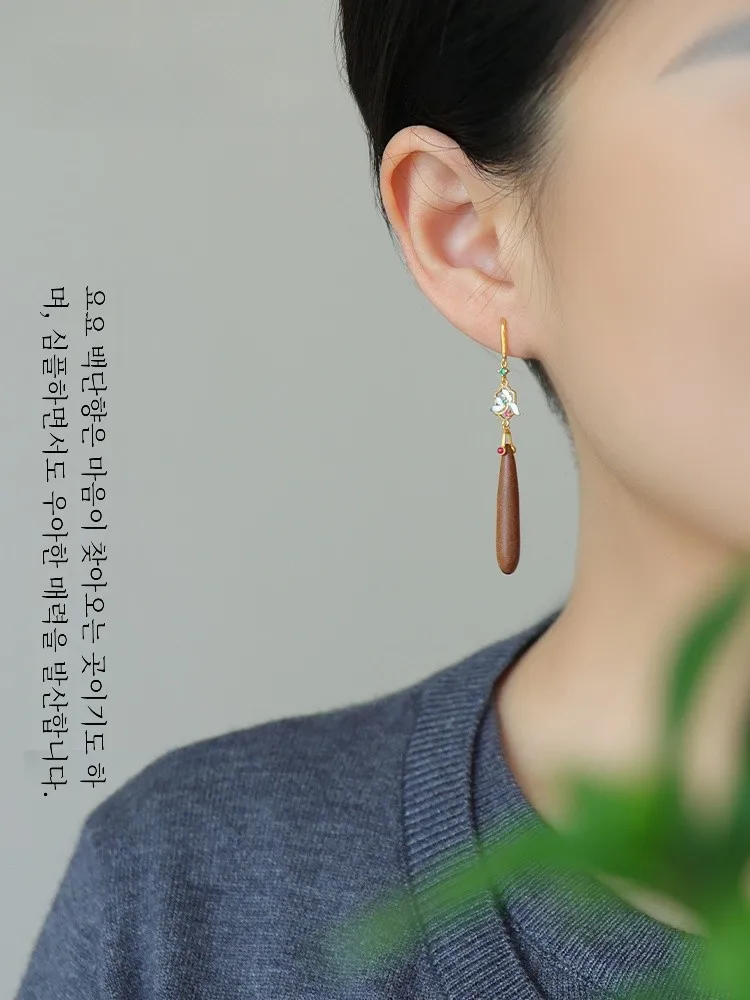 Индийские серьги из белого сандалового дерева женские стерлингового серебра S925