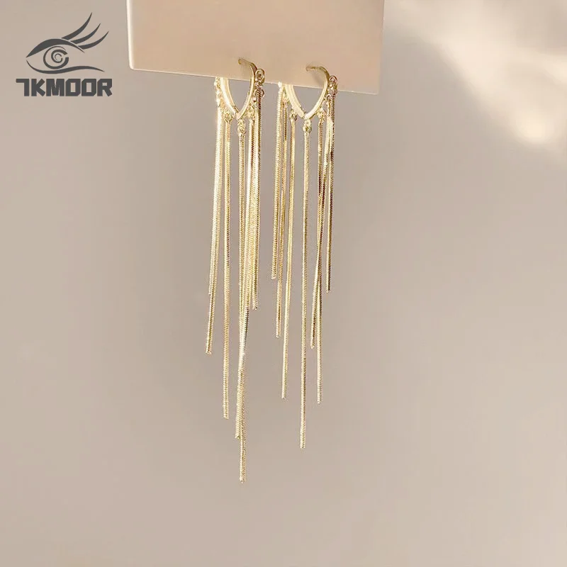 

Crystal Long Dangle Hoops Heart Charm Gold Chain Tassel Drop Hanging Earrings For Women Statement Wedding Party Fashion Jewelry