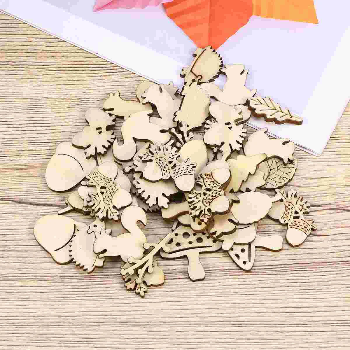 

50pcs Wooden Animals and Plants Unfinished Wooden Slices Wooden Cutouts DIY Art Craft Embellishments Ornaments