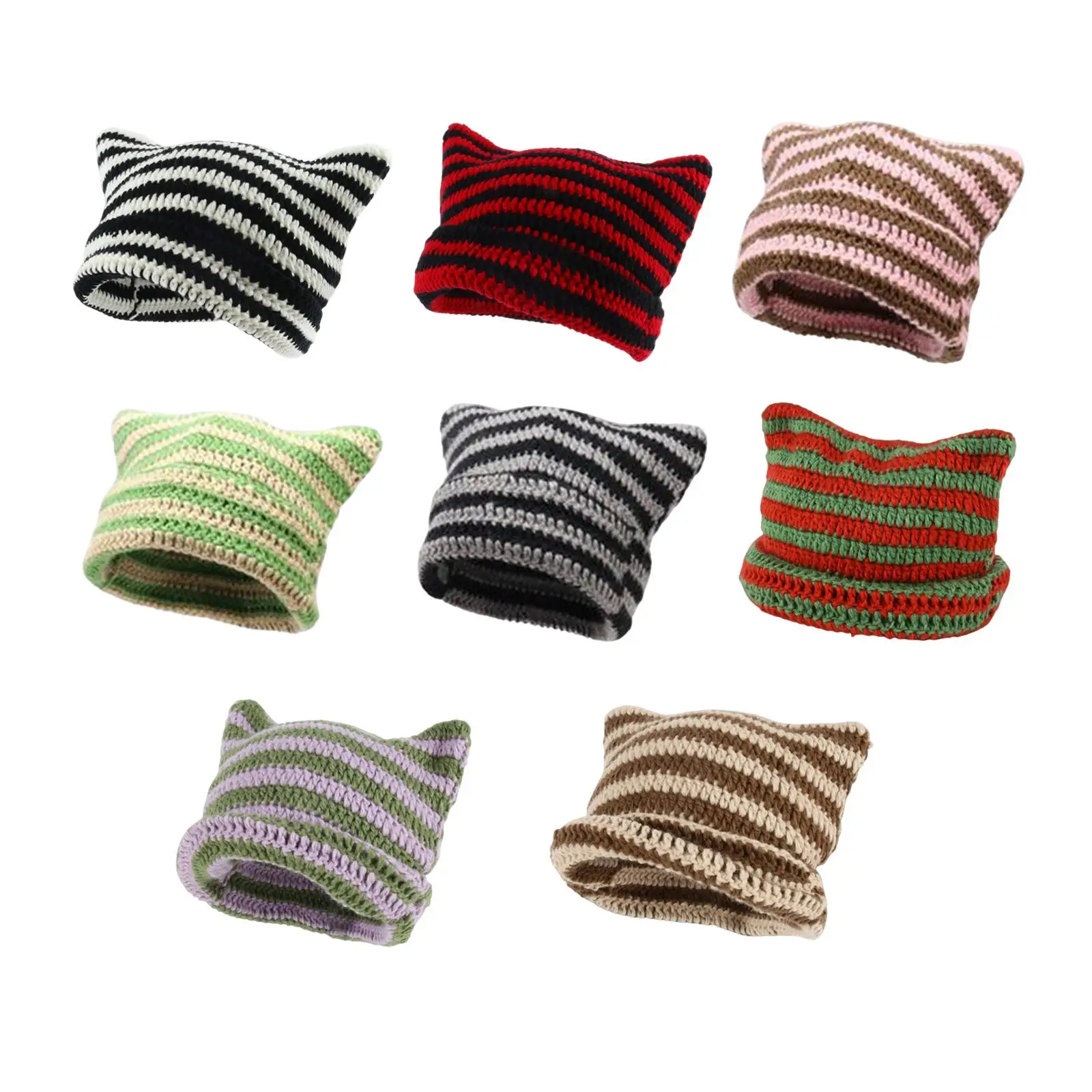 

Winter Crochet Hat Knit Cap Vintage Style Female Clothes Striped Costume