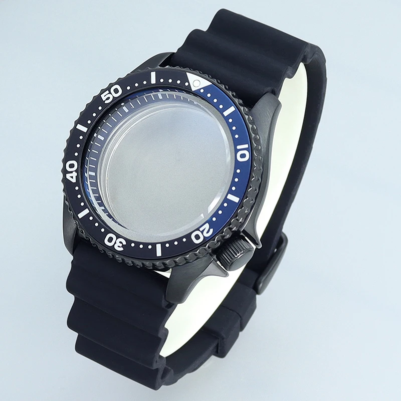 Черный корпус часов 42 5 мм резиновый браслет с сапфиром подходит для Seiko nh35 nh36