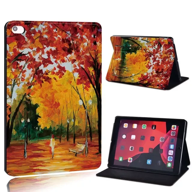 iPad 2 3 4 5 6 7/Air 1 2 3/Pro 11 2018 2020 PU Leather Tablet Stand Folio Cover -Ultra-thin Painting colors Slim Case