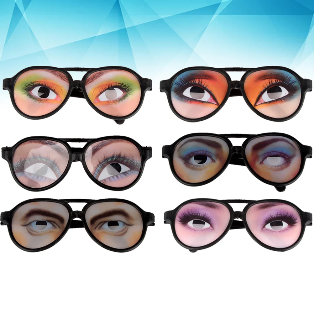 

6pcs funny eyes glasses Funny Eye Disguise Glasses Trick Eyes Glasses Male Female Eye Glasses for Party Photo Booth funny
