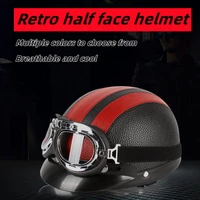 helmet for female motorcycle riders in summer with neck protection and vintage safety leather hat half face helmet