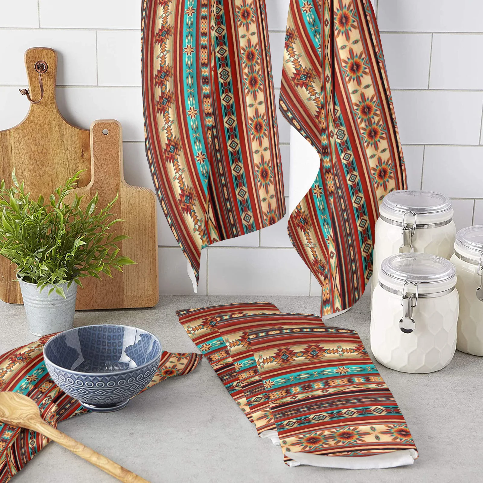 

Bohemian Art Geometric Graphics Microfiber Kitchen Hand Towel Dish Cloth Tableware Household Cleaning Towel Utensils for Kitchen