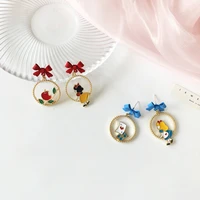 news ear studs character cartoon pendant asymmetrical dripping earrings for womens jewelry for sweet cute girls friendship gifts