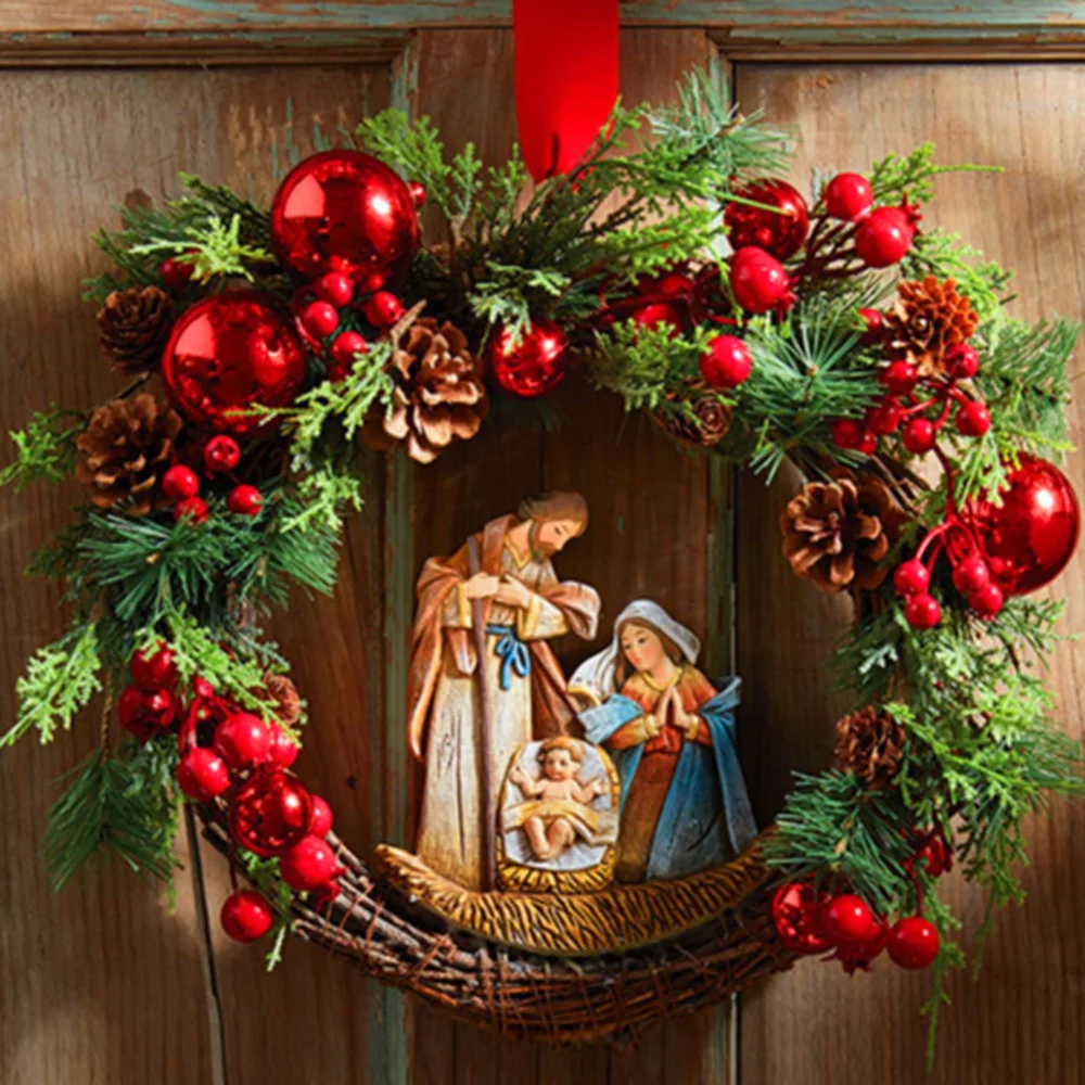 

Искусственные подвесные украшения 2022, священный Рождественский венок с подсветкой, украшения на стену входной двери, венок на рождественскую елку