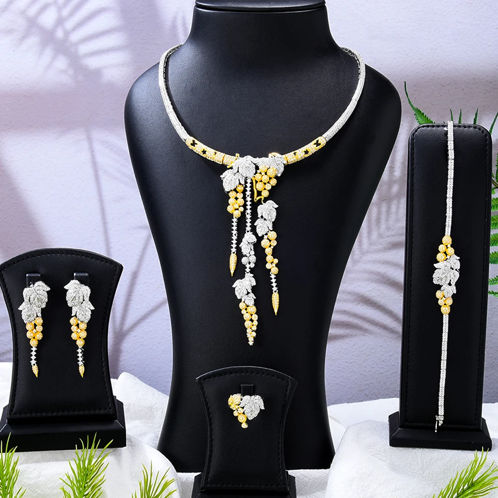 

Kellybola Luxury Nobal 4PCS Nigeria Choker Lariat Necklace Set For Women Wedding Zircon Indian African Statement Bridal Jewelry