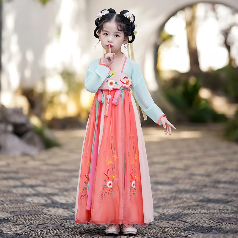 Весенне-осенний Улучшенный костюм для девочки Hanbok Тан летний в старинном стиле