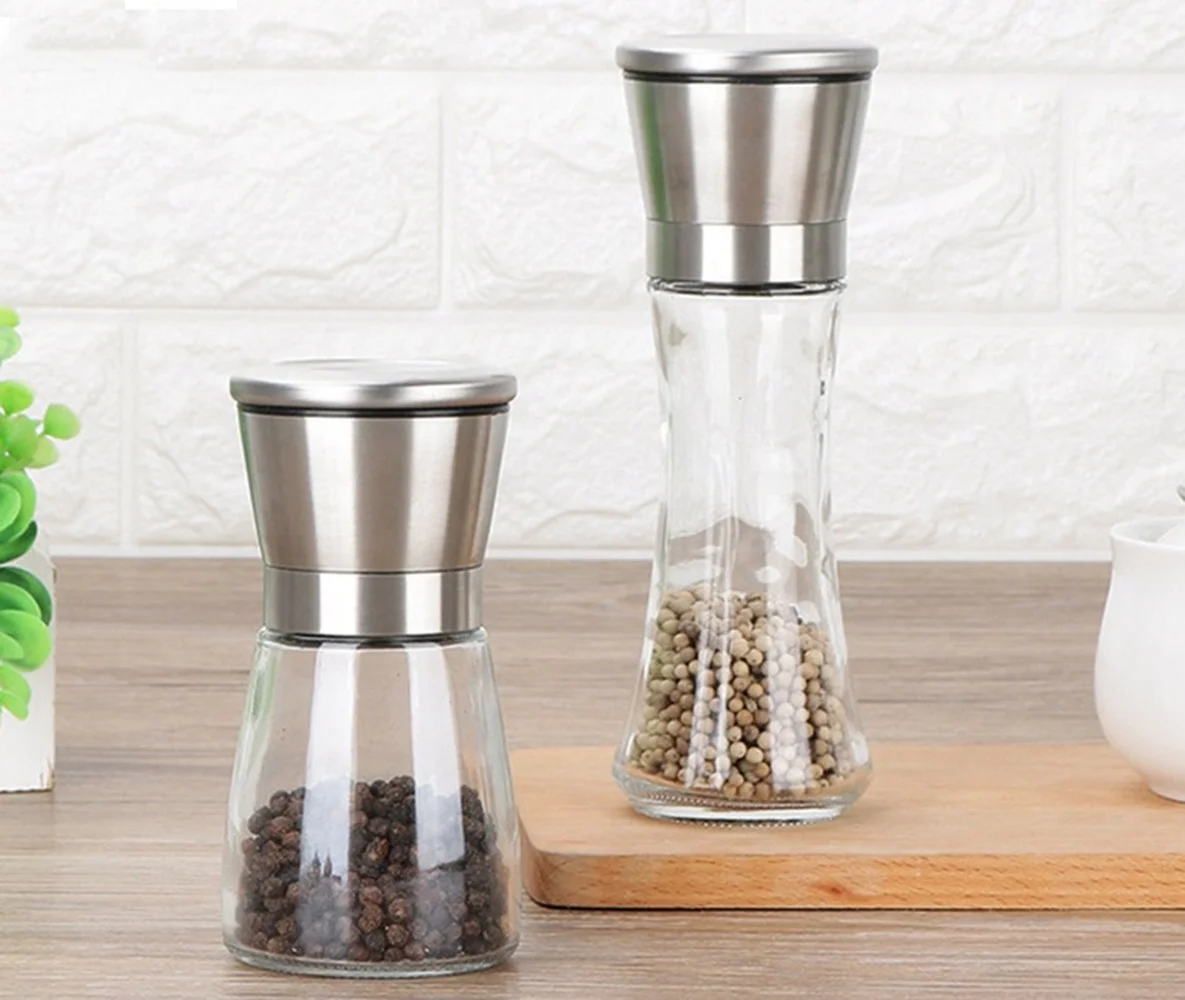 

Stainless Steel Mill Glass Body Spice Salt Pepper Grinder Kitchen Accessories Cooking Tool Portable Kitchen Gadgets Glass Tools