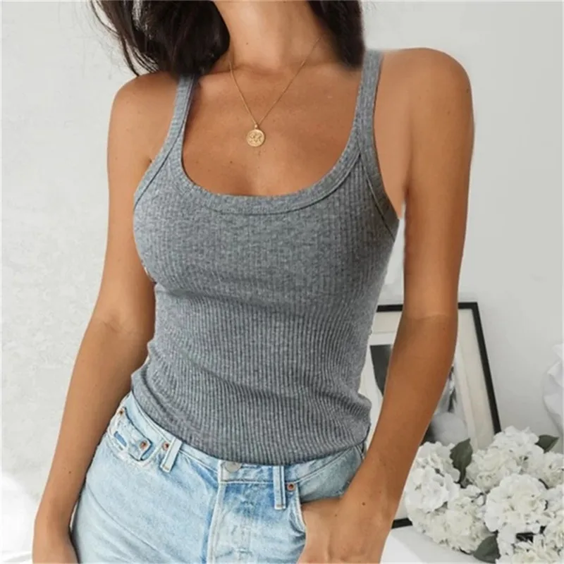 

O Neck Summer Knit Crop Top Sleeveless Women Sexy Basic T Shirt White Off Shoulder Ribbed Black Tank Top Casual Plus Size 5XL