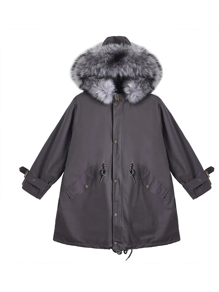 Winter Jacket Female Long Paragraph Big Hair Collar Thickened Cotton Jacket New Students Cotton Clothes Knee Cotton Jacket Tide