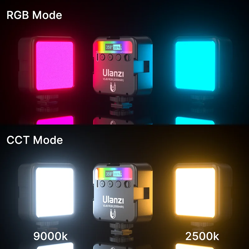 VIJIM Ulanzi VL49 RGB Светодиодная лампа для камеры 2500K-9000K 800LUX магнитный мини-светильник 3 Холодный башмак 2000 мАч Type-C для Youtube